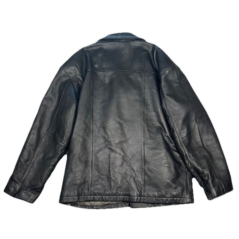 Roundtree And Yorke Black Leather Jacket Men's XL Quilted Inside Moto Buttons - Picture 4 of 4
